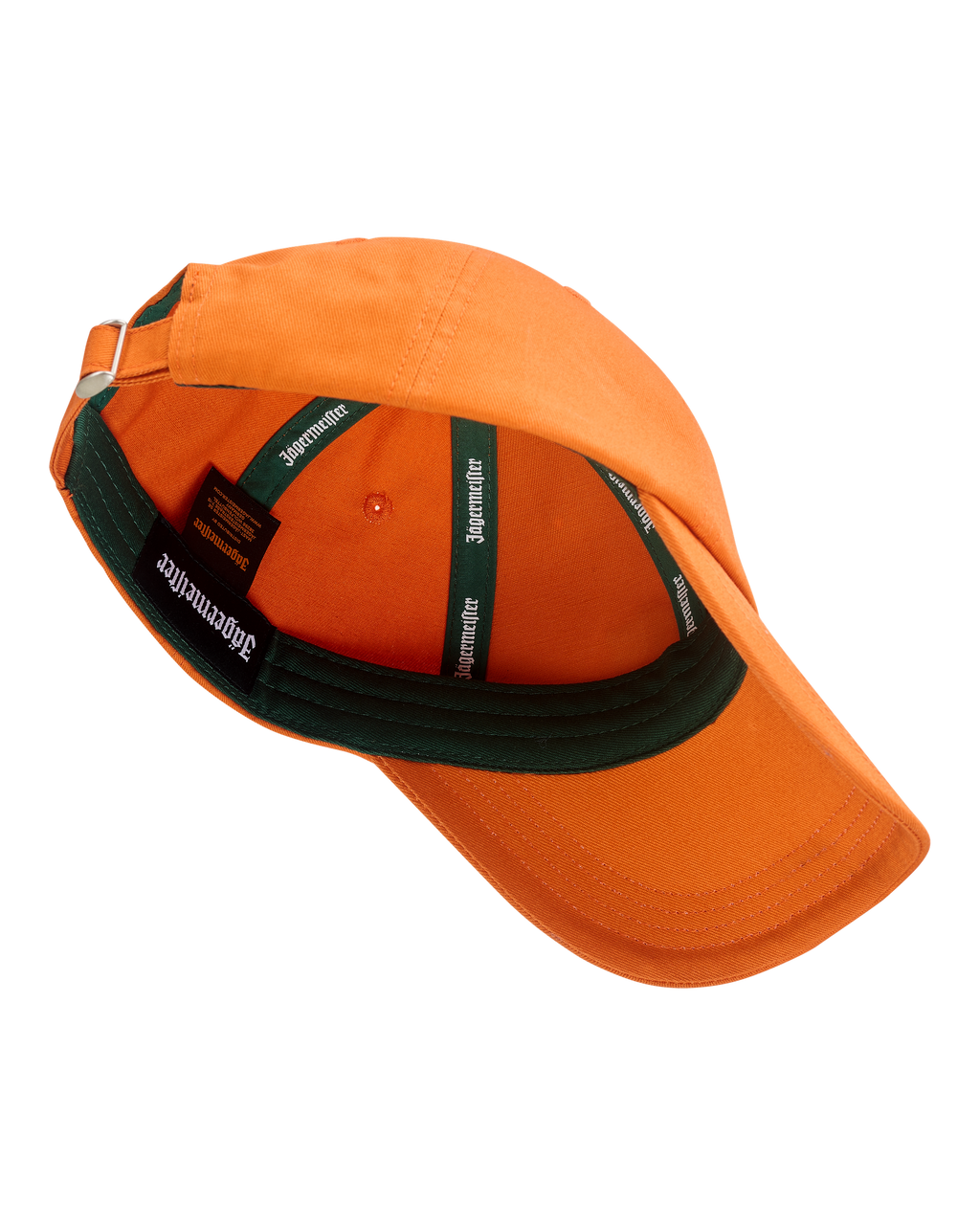 Oranje Jägermeister dad cap met groene klep.