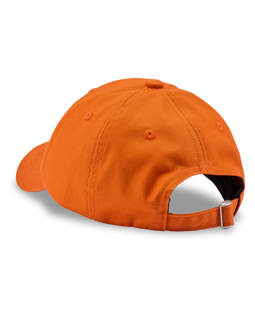 Oranje Jägermeister dad cap van opzij, zonder zichtbaar logo.