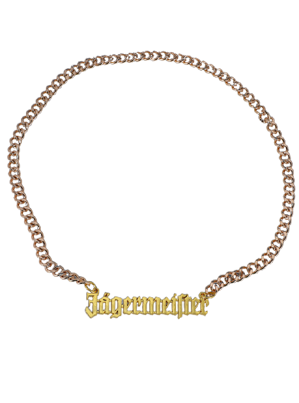 Gouden ketting met bedel 'Jägermeister'.
