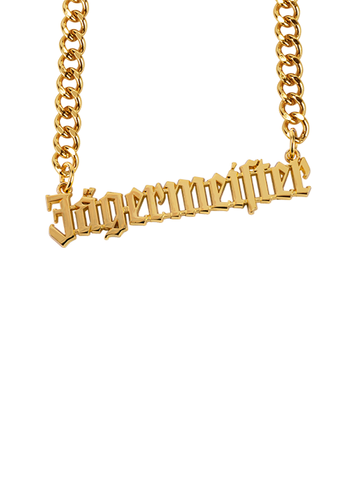 Gouden ketting met hanger 'Jägermeister'.