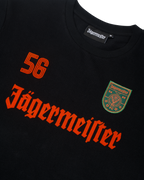 Zwarte Jägermeister-longsleeve met oranje branding en logo.