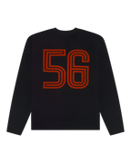 Zwarte Jägermeister-longsleeve met oranje nummer 56.