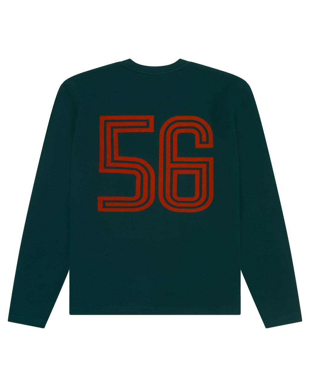 Groene Jägermeister-longsleeve met oranje nummer 56 op de rug.