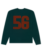 Groene Jägermeister-longsleeve met oranje nummer 56 op de rug.