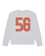 Wit Jägermeister-shirt met lange mouwen en oranje '56'-print.