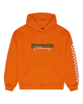 Oranje Jägermeister Racing-hoodie van voren.