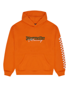 Oranje Jägermeister Racing-hoodie van voren.