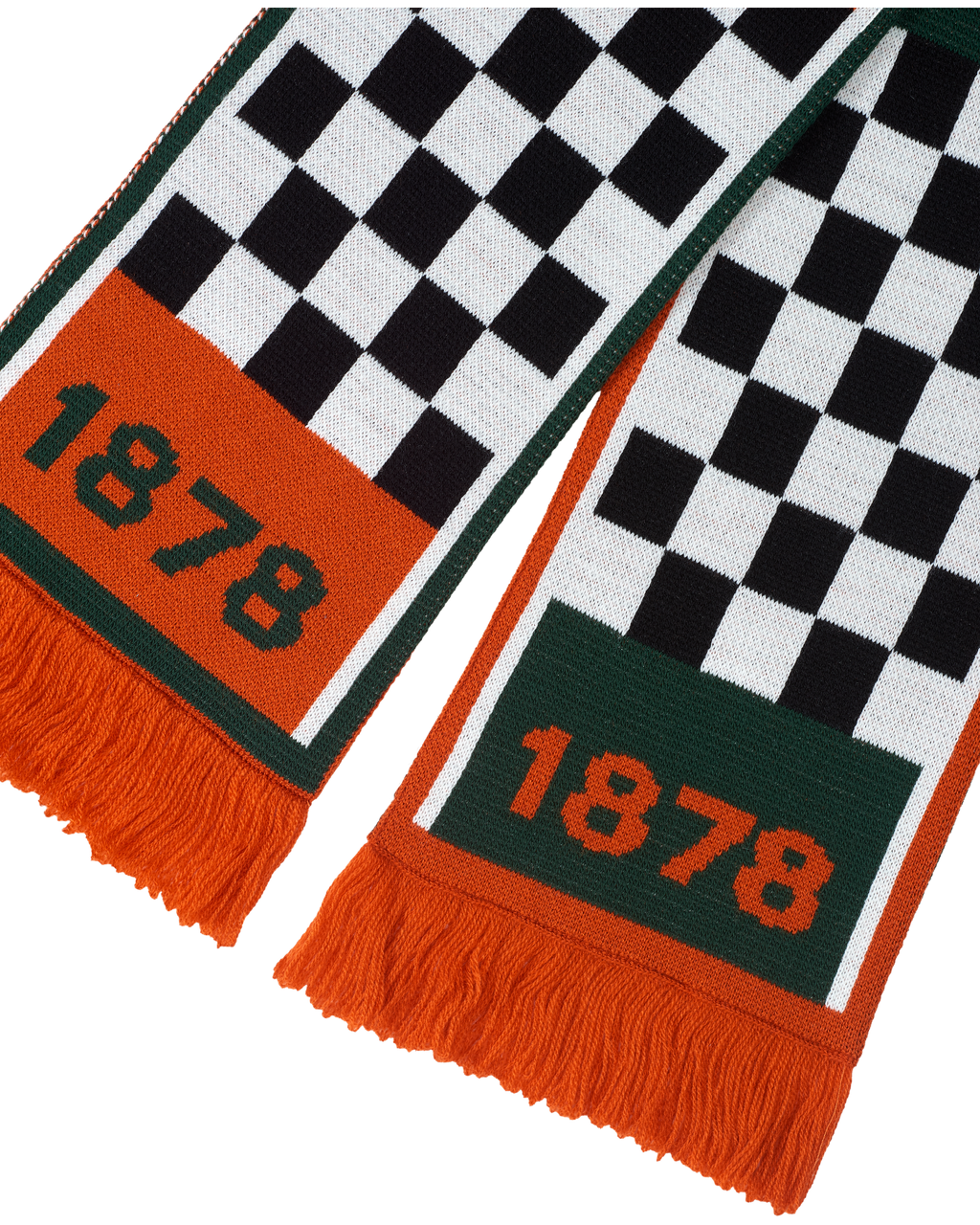Jägermeister Racing-sjaal met geruit patroon en tekst '1878'.