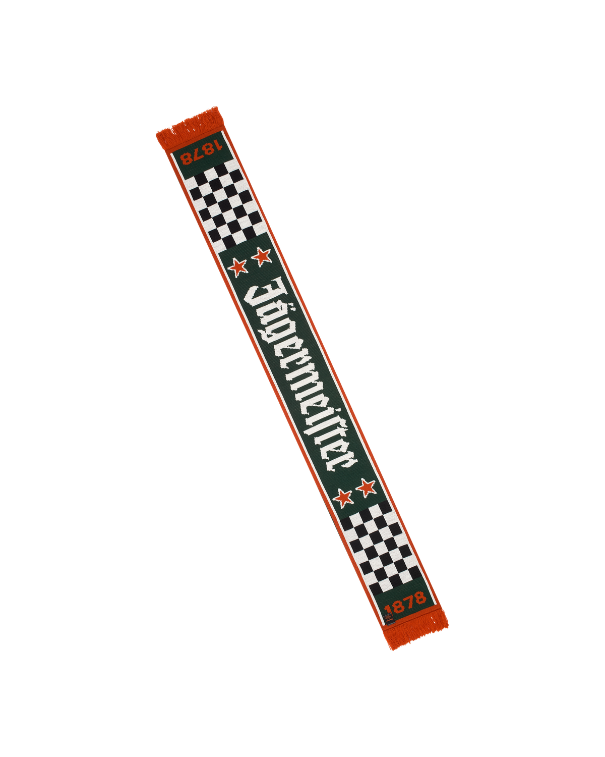 Jägermeister Racing scarf with branding. The green side is visible