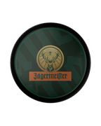 Green Jägermeister serving tray with Jägermeister logo in the middle 