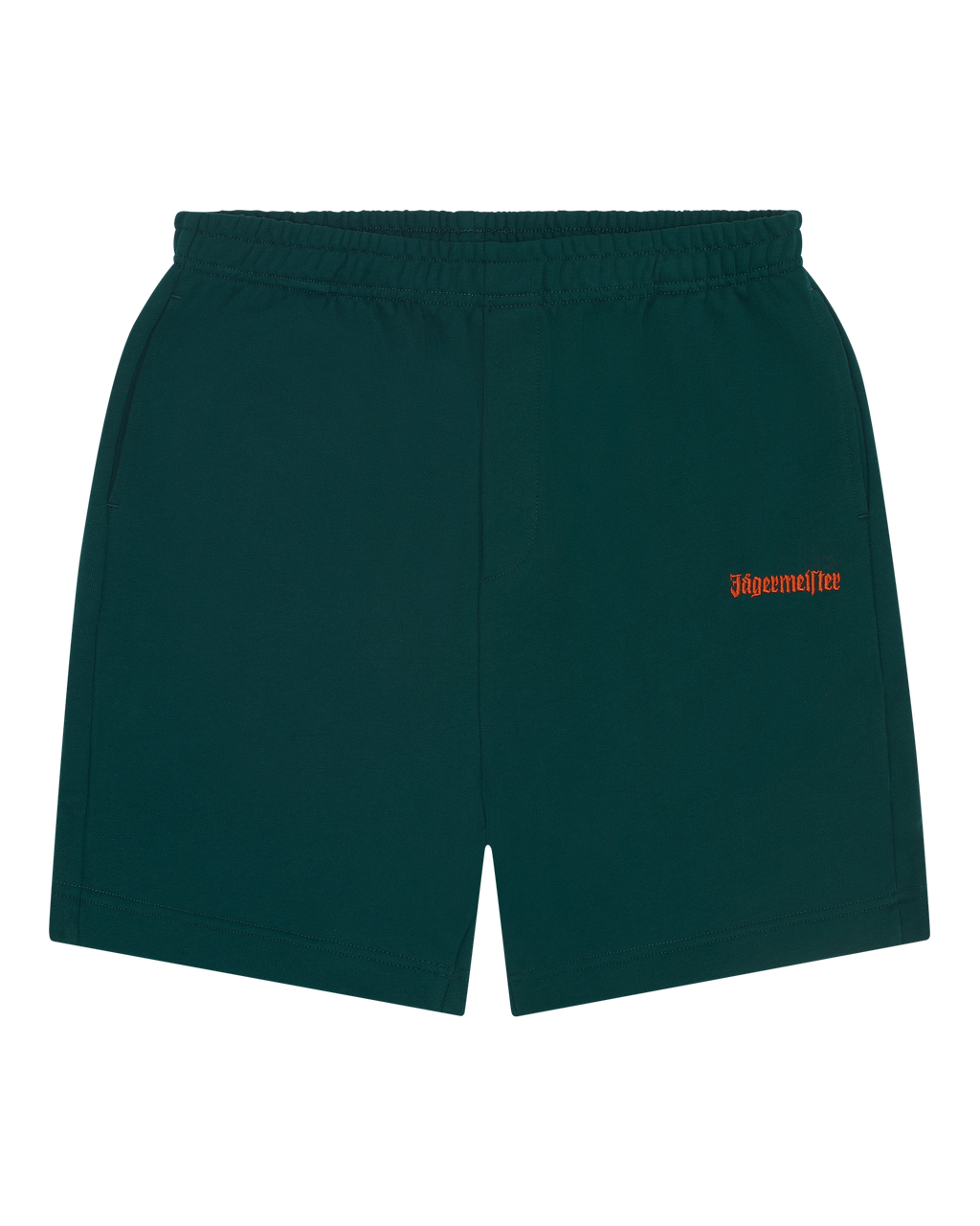 Green Jägermeister shorts with an orange branding.