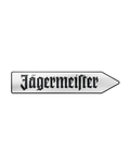 Zilveren Jägermeister-wegwijzer met zwart Jägermeister-woordmerk