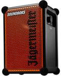 Orange and black portable Soundboks speaker with 'Jägermeister' branding