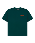 Groene Jägermeister T-shirt met een klein oranje woordmerklogo op de borst.