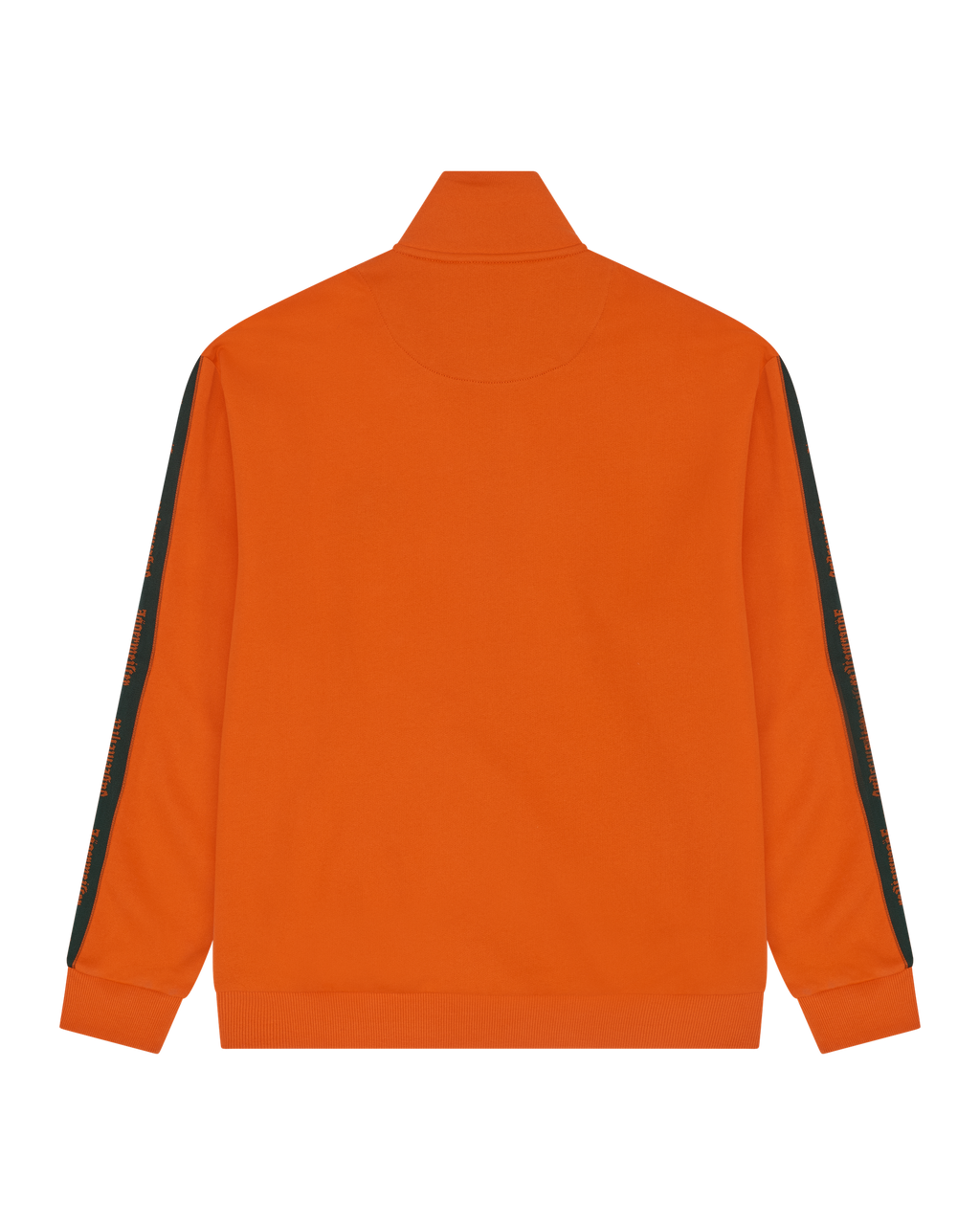 Oranje trainingsjack met groene strepen van het merk op de mouwen.
