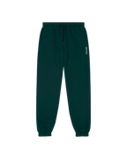 Donkergroene Jägermeister-sweatpants met een klein wit logo.