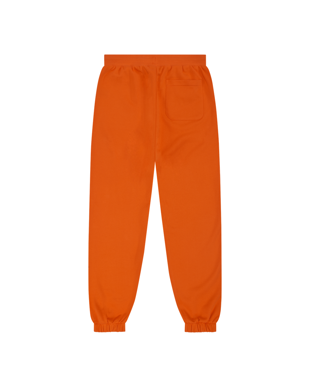 Oranje sweatpants van achteren.