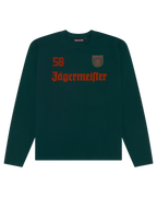 Groene longsleeve met Jägermeister-branding.